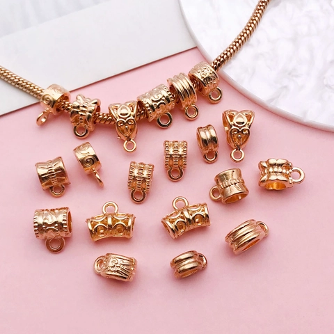 Vintage Zinc Alloy Bail Beads KC Gold DIY Jewelry Connectors For Bracelet Necklace Making Retro Geometric Pendant Bail Components