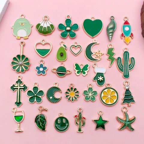 Ciondoli in Lega di Zinco Smalto Verde Per Produzione Gioielli Fai da Te Cactus Fiore Luna Stella Foglia Accessorio