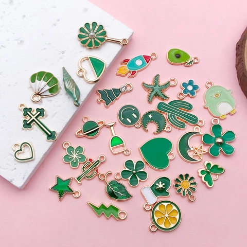 Ciondoli in Lega di Zinco Smalto Verde Per Produzione Gioielli Fai da Te Cactus Fiore Luna Stella Foglia Accessorio