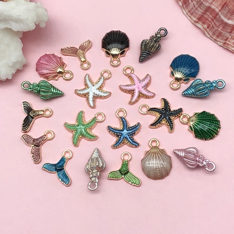 Alloy Enamel Marine Theme Charms DIY Jewelry Accessories Shell Starfish Mermaid Tail Conch Pendants For Earring Bracelet Making