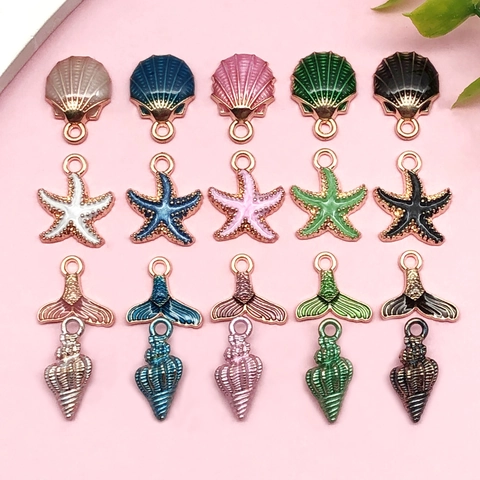Alloy Enamel Marine Theme Charms DIY Jewelry Accessories Shell Starfish Mermaid Tail Conch Pendants For Earring Bracelet Making