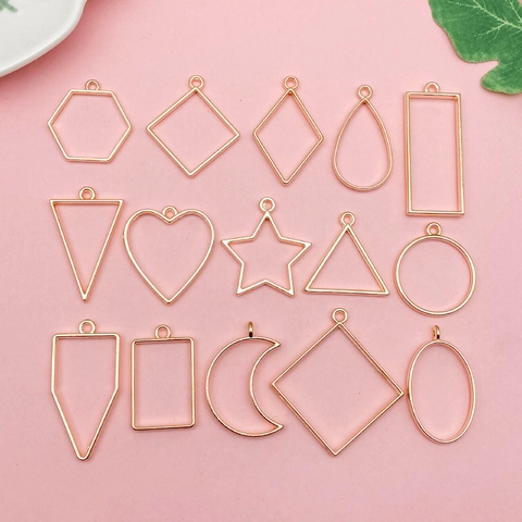 Alloy Geometric Hollow Frame Pendants For DIY Resin Jewelry Making Heart Star Moon Shape KC Gold Silver Jewelry Findings