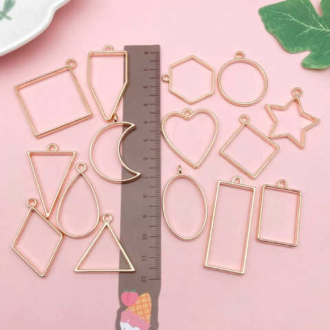 Alloy Geometric Hollow Frame Pendants For DIY Resin Jewelry Making Heart Star Moon Shape KC Gold Silver Jewelry Findings