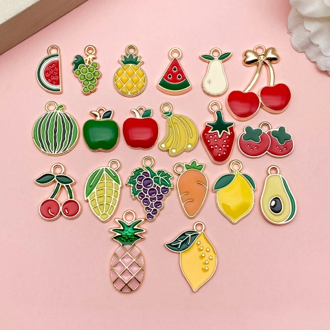 DIY Fruit Jewelry Charms Zinc Alloy Enamel Pendants For Earrings Bracelet Necklace Strawberry Watermelon Pineapple Apple Jewelry Making Accessories