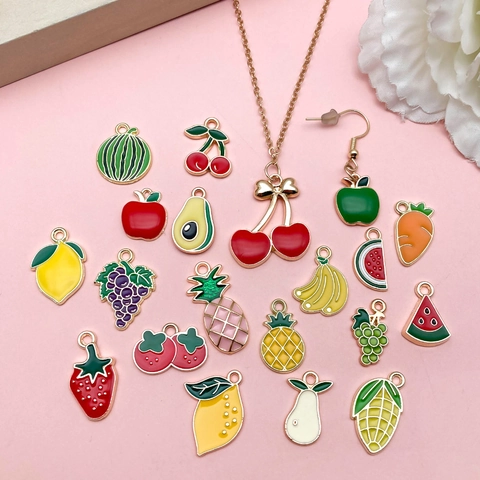 DIY Fruit Jewelry Charms Zinc Alloy Enamel Pendants For Earrings Bracelet Necklace Strawberry Watermelon Pineapple Apple Jewelry Making Accessories