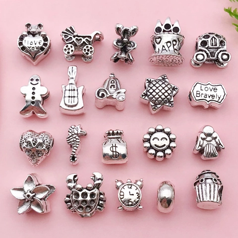 Vintage Zinc Alloy Large Hole Beads Heart Crown Star Charms Antique Silver DIY Jewelry Making Accessories For Bracelet Necklace For Women Girls