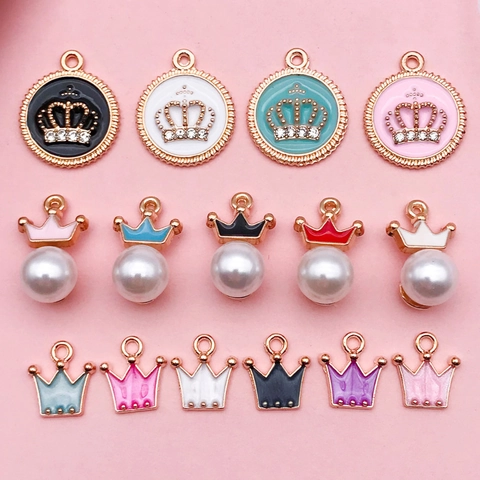 Pendentifs DIY Couronne Émail Alliage Strass Imitation Künstliche Perle Charms Pour Collier Bracelet Chaîne Téléphone Accessoires Bijoux Artisanaux