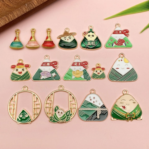 Zinc Alloy Enamel Zongzi Broom Panda Pendants Festive DIY Jewelry Accessories For Bracelet Necklace Making Women Men