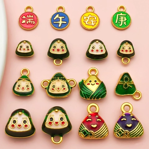 Ciondoli in Lega di Zinco Smalto Involtino di Riso per Creazione di Braccialetti Collane Fai da Te Pendenti Cartone Animato Zongzi Componenti per Gioielli Tradizionali Perline Portafortuna