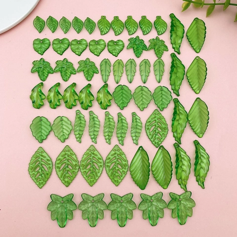 Green Acrylic Leaf Pendants For DIY Jewelry Making Handmade Earring Necklace Accessories Assorted Botanical Floral Charm