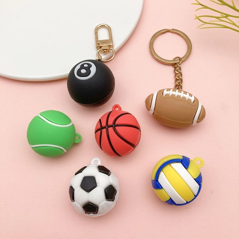 Realistic PVC Sports Ball Charms For DIY Jewelry Making Basketball Soccer Volleyball Tennis Billiards American Football Pendants For Keychain Accessories