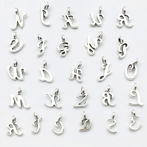 Alphabet Charms Zinc Alloy Silver Tone Cursive Script Initial Letter Pendants For DIY Necklace Bracelet Earrings Making