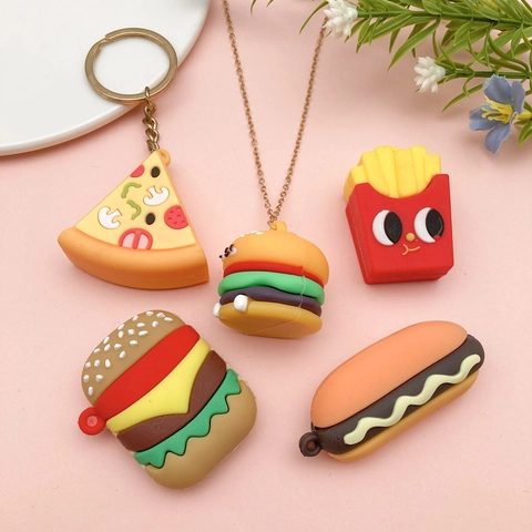 Miniature Food Pendants Simulation Burger French Fries Pizza Hot Dog DIY PVC Resin Charms For Keychain Phone Decoration Gift