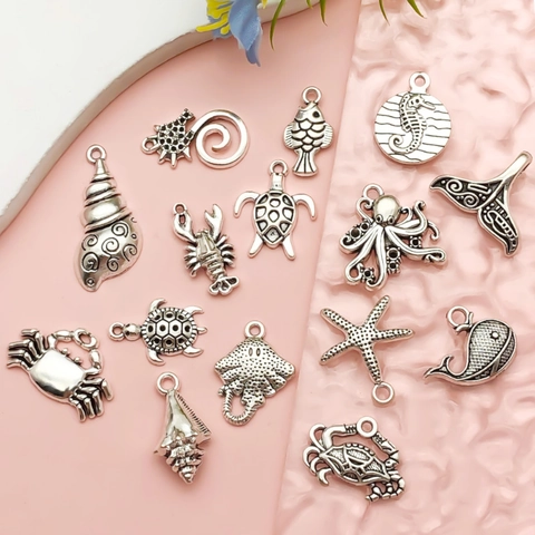 Antique Silver Zinc Alloy Ocean Series Pendants Seahorse Turtle Octopus DIY Jewelry Making Charms For Keychain Necklace Craft