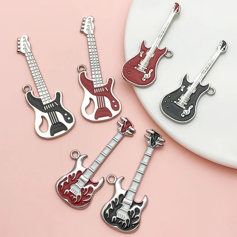 Punk Hip Hop Emaille Zinklegering Gitaar Hanger Voor DIY Sieraden Maken Muzieknoot Rock Gitaar Ketting Kleding Accessoire