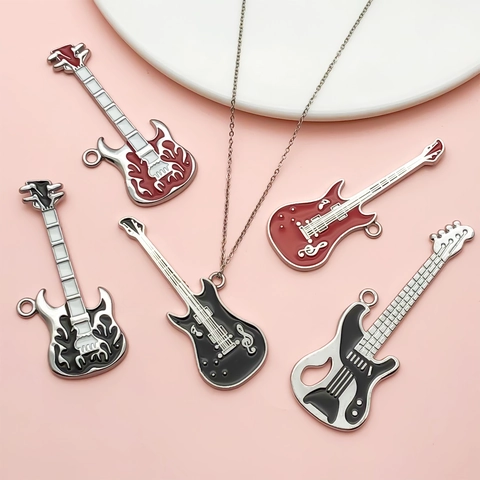 Punk Hip Hop Emaille Zinklegering Gitaar Hanger Voor DIY Sieraden Maken Muzieknoot Rock Gitaar Ketting Kleding Accessoire