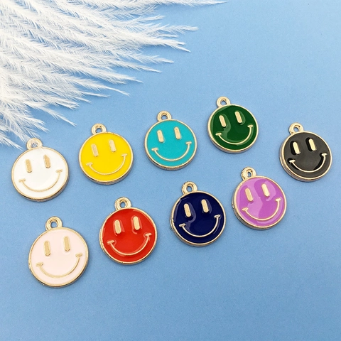 Alloy Smiley Face Pendants Colorful Enamel Round Charms For DIY Jewelry Making Necklace Bracelet Keychain Happy Face Accessory