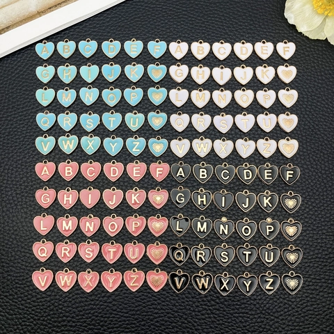 Dijes de Alfabeto de Forma de Corazón de Aleación de Zinc Vintage Esmalte Colgantes de Letras Doble Cara para Fabricación de Joyas DIY Accesorios Artesanales