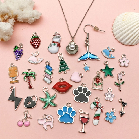 Assorted DIY Jewelry Charms Enamel Zinc Alloy Pendants Botanical Animal Festive Theme For Necklace Bracelet Making Craft Jewelry