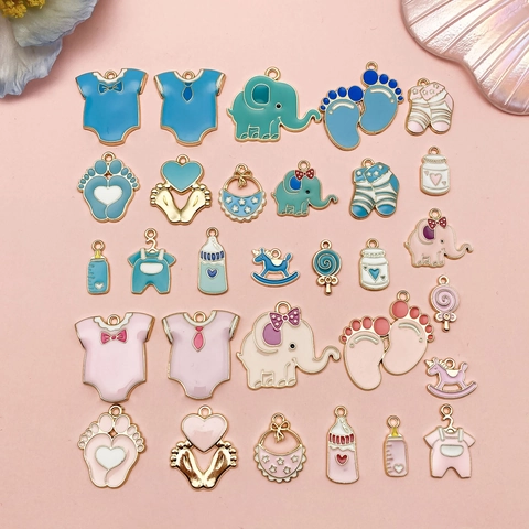 Colgantes Temáticos de Bebé de Aleación de Esmalte Elefante Huella Biberón Ropa Caballo de Troya para Joyería DIY