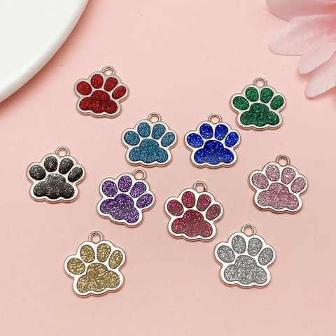 Cartoon Alloy Enamel Glitter Paw Print Pendants DIY Charms For Jewelry Making Pet Tags Necklace Accessories