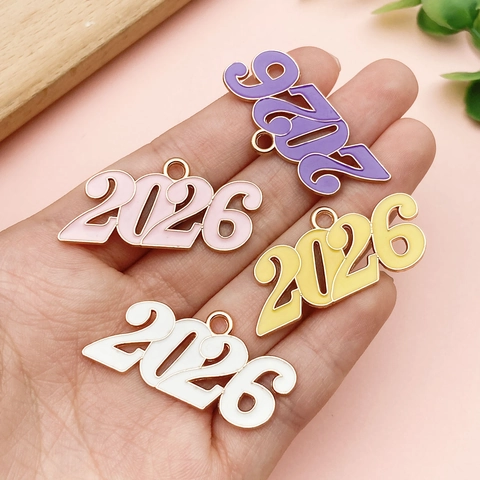 Colgantes de Número de Año 2025 2026 de Aleación de Zinc y Esmalte Dijes de Aceite de Goteo para Joyería de Pulsera