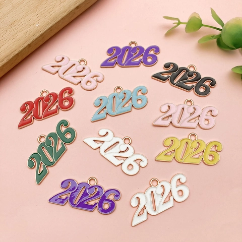 Colgantes de Número de Año 2025 2026 de Aleación de Zinc y Esmalte Dijes de Aceite de Goteo para Joyería de Pulsera