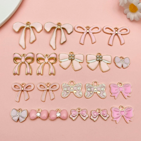 Sweet Alloy Enamel Bowknot Pendants For DIY Jewelry Making Pink Black Blue White Bow Charms For Bracelet Necklace Earring