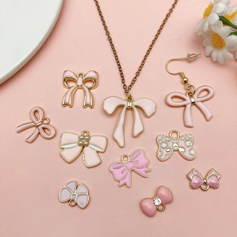 Sweet Alloy Enamel Bowknot Pendants For DIY Jewelry Making Pink Black Blue White Bow Charms For Bracelet Necklace Earring