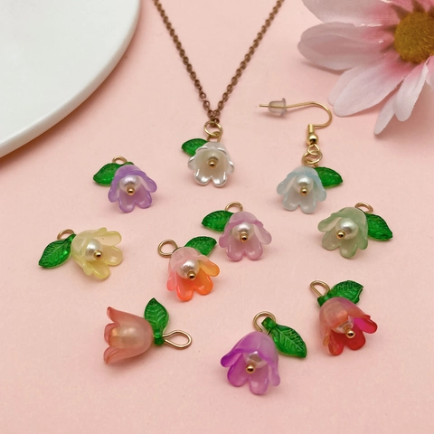 Acrylic Lily Of The Valley Flower Pendants Resin Leaf DIY Jewelry Making Pendants For Earrings Keychains Women Accessories