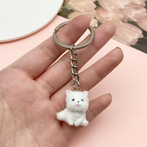 Cute Flocked Resin Animal Pendants For DIY Jewelry Making Mini Dog Bunny Teddy Figures Keychain Charms Accessories