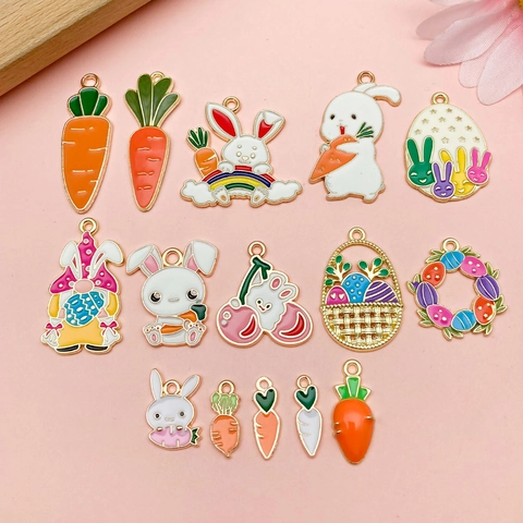 Easter Rabbit Carrot Enamel Alloy Pendants Cartoon Animal Egg Charms For DIY Necklace Earring Jewelry Making Accessories