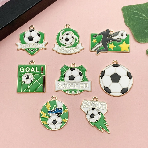 Soccer Theme Enamel Zinc Alloy Charms For DIY Jewelry Making Keychain Football Goal Shoes Sports Pendants Accessories