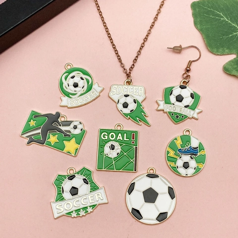 Soccer Theme Enamel Zinc Alloy Charms For DIY Jewelry Making Keychain Football Goal Shoes Sports Pendants Accessories