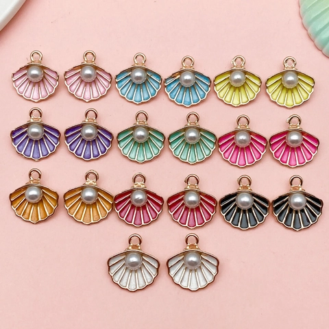 Enamel Scallop Shell Pendants With Faux Artificial Pearl Alloy Nautical Charms For DIY Necklace Bracelet Making Women Jewelry Findings