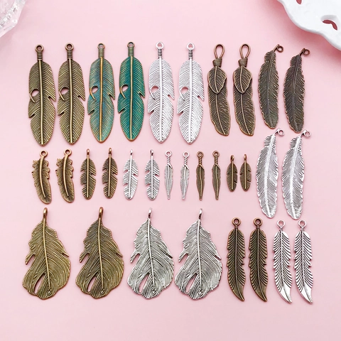 Vintage Alloy Feather Leaf Pendants For DIY Jewelry Making Necklaces Earrings Retro Bronze Silver Metal Charms Accessories