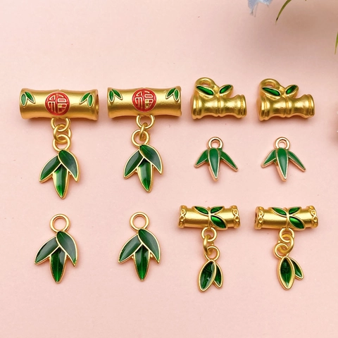 Chinese Style Bamboo Joint Enamel Pendants Alloy Matte Gold Charms For DIY Jewelry Making Traditional Clothing Decor Accessory