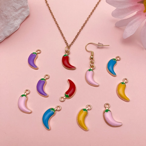Cartoon Colorful Chili Pepper Alloy Enamel Pendants For DIY Jewelry Making Necklaces Earrings Bracelet Keychain Accessories