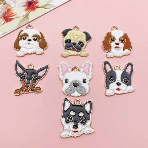 Cute Cartoon Puppy Dog Zinc Alloy Enamel Oil Drop Pendants For DIY Jewelry Making Keychain Necklace Accessories Dog Charms