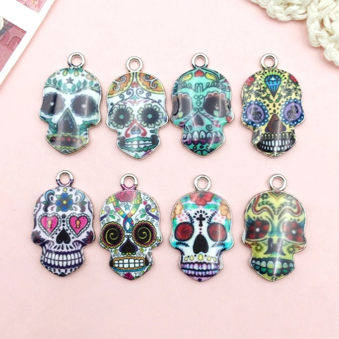 Halloween Zinklegierung Emaille Sugar Skull Charms Für DIY Schmuckherstellung Bunte Mexikanische Tag Der Toten Totenkopf Anhänger Zubehör