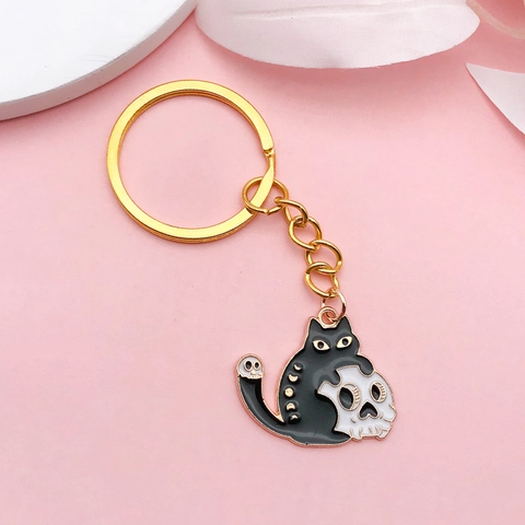Pendentifs en Émail de Chat Noir Halloween Gothic Moon Skull Cat Charms pour Collier Bricolage Boucle d'Oreille Porte-Clés
