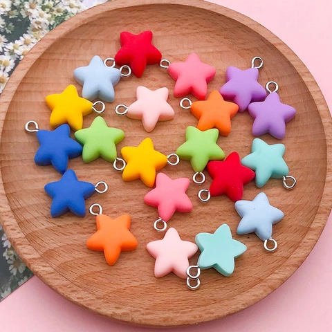 DIY Colorful Star Resin Pendants Alloy Loop Matte Frosted Star Charms For Earring Necklace Bracelet Jewelry Making Accessories