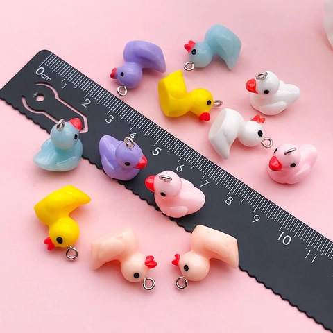 Mini Resin Cartoon Duck Pendants For DIY Jewelry Making Colorful 3D Simulation Animal Charms For Kids Bracelets Necklaces