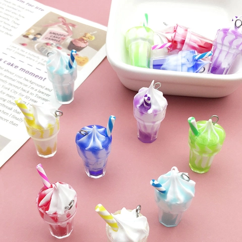 Simulation 3D Ice Cream Sundae Resin Pendants Metal Loop DIY Jewelry Accessories Earring Keychain Charms Mixed Colors Craft