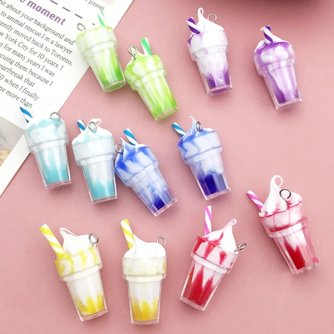 Simulation 3D Ice Cream Sundae Resin Pendants Metal Loop DIY Jewelry Accessories Earring Keychain Charms Mixed Colors Craft