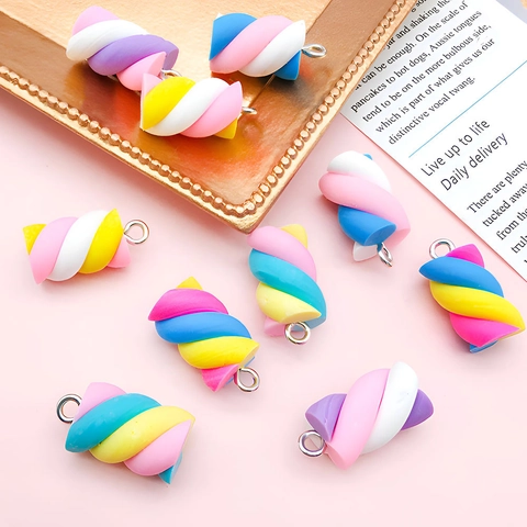Colorful Resin Cotton Candy Pendants Spiral Simulation Food Charms With Metal Loop For DIY Jewelry Making Crafts Accessories