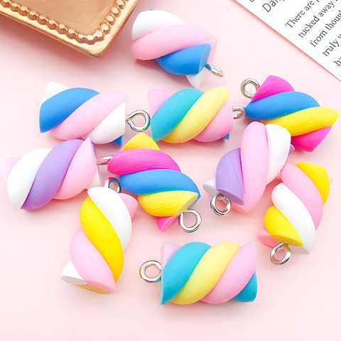 Colorful Resin Cotton Candy Pendants Spiral Simulation Food Charms With Metal Loop For DIY Jewelry Making Crafts Accessories