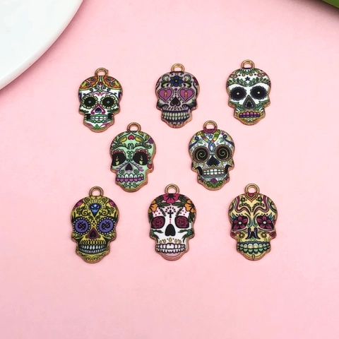 Emaille Totenkopf Anhänger Mexikanischer Tag Der Toten Sugar Skull Charms Legierung Schmuckherstellung Zubehör Für Halloween Party DIY