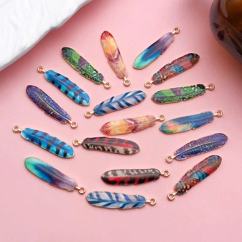Ciondoli a Forma di Piuma in Lega Smaltata Dipinti a Mano DIY Accessori per Gioielli per Orecchini Collane Stile Etnico