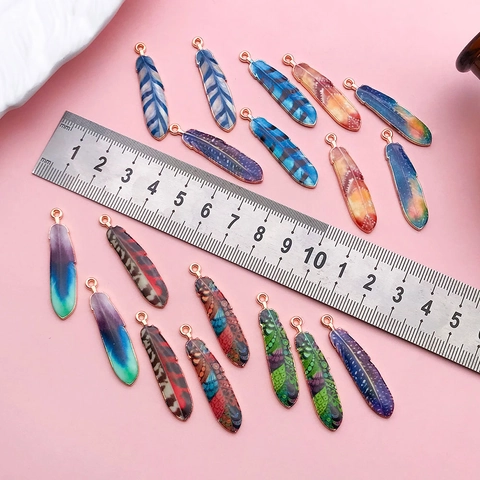 Ciondoli a Forma di Piuma in Lega Smaltata Dipinti a Mano DIY Accessori per Gioielli per Orecchini Collane Stile Etnico